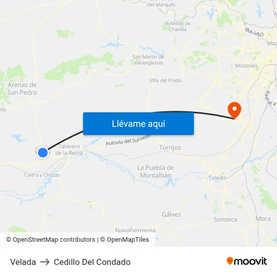 Velada to Cedillo Del Condado map