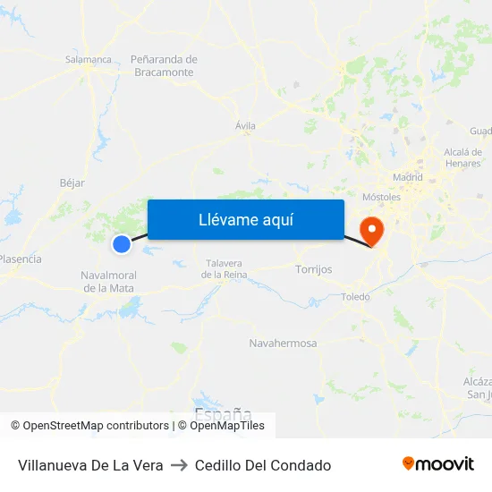 Villanueva De La Vera to Cedillo Del Condado map