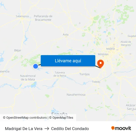 Madrigal De La Vera to Cedillo Del Condado map