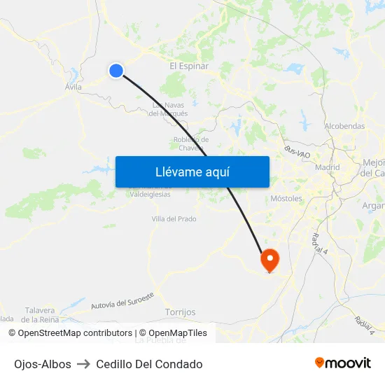 Ojos-Albos to Cedillo Del Condado map