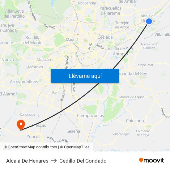 Alcalá De Henares to Cedillo Del Condado map