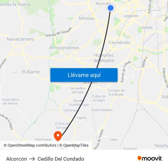 Alcorcón to Cedillo Del Condado map