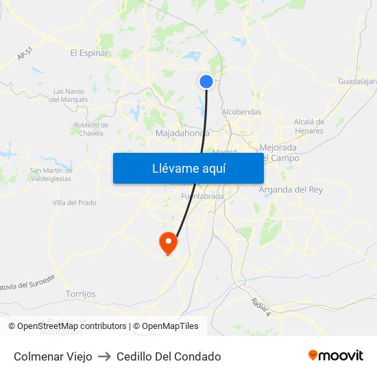 Colmenar Viejo to Cedillo Del Condado map