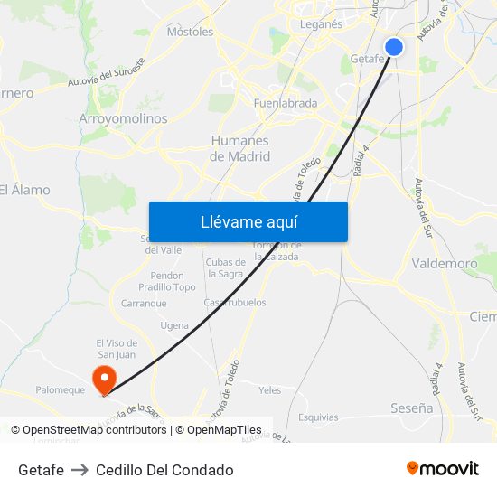 Getafe to Cedillo Del Condado map