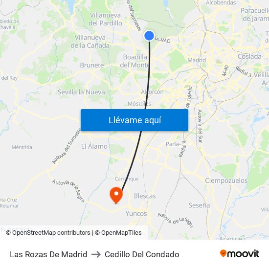 Las Rozas De Madrid to Cedillo Del Condado map