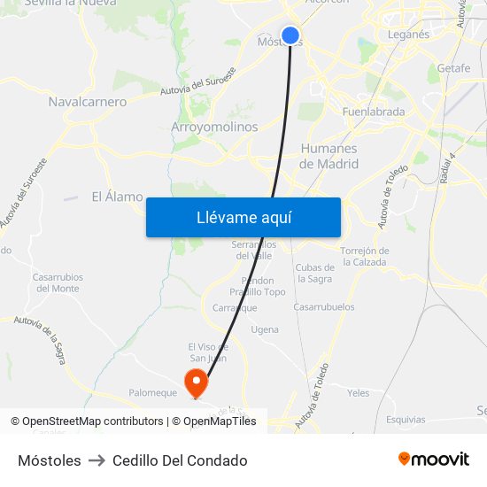 Móstoles to Cedillo Del Condado map