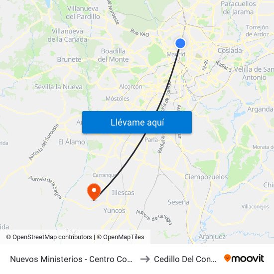 Nuevos Ministerios - Centro Comercial to Cedillo Del Condado map