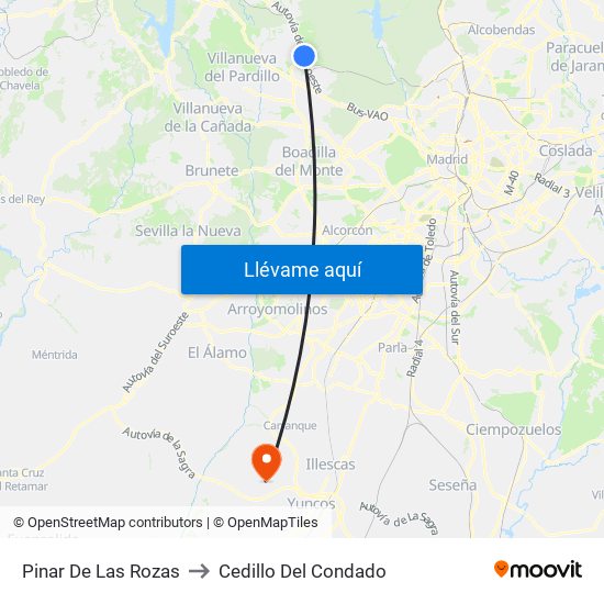 Pinar De Las Rozas to Cedillo Del Condado map