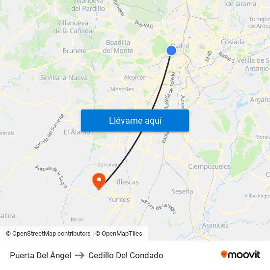 Puerta Del Ángel to Cedillo Del Condado map