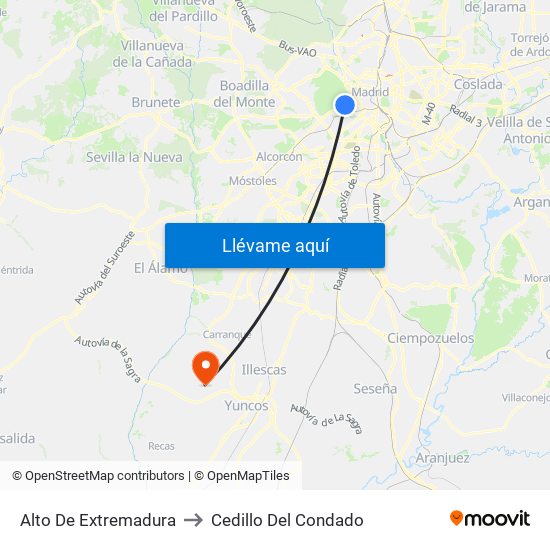 Alto De Extremadura to Cedillo Del Condado map