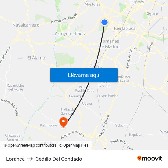 Loranca to Cedillo Del Condado map