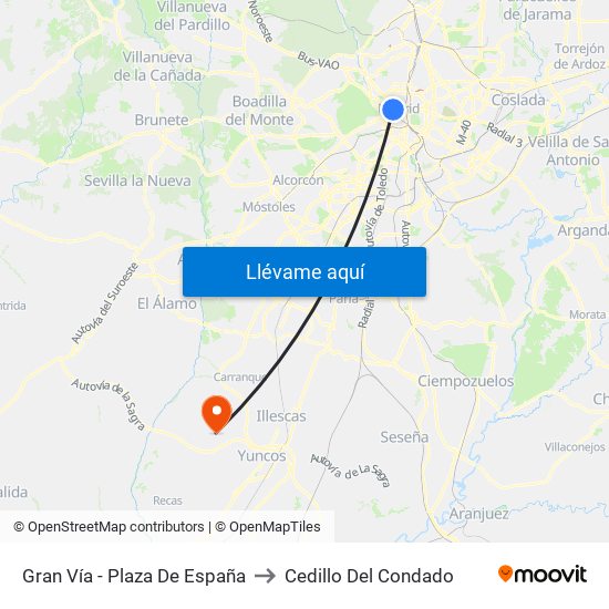 Gran Vía - Plaza De España to Cedillo Del Condado map