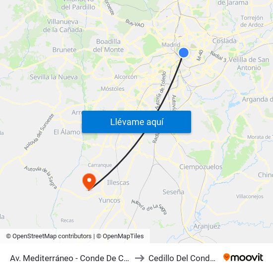 Av. Mediterráneo - Conde De Casal to Cedillo Del Condado map