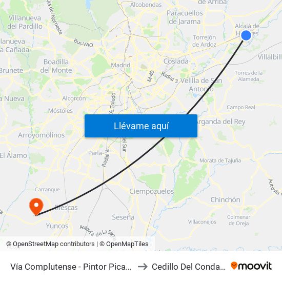 Vía Complutense - Pintor Picasso to Cedillo Del Condado map
