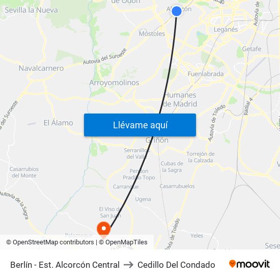 Berlín - Est. Alcorcón Central to Cedillo Del Condado map