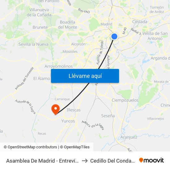 Asamblea De Madrid - Entrevías to Cedillo Del Condado map