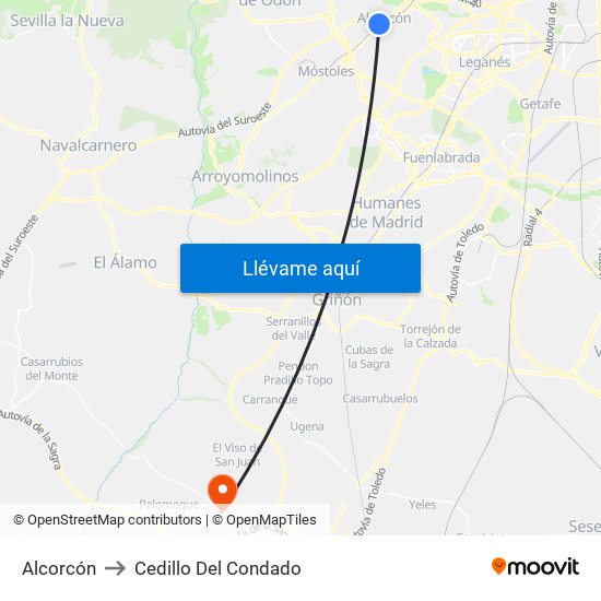 Alcorcón to Cedillo Del Condado map