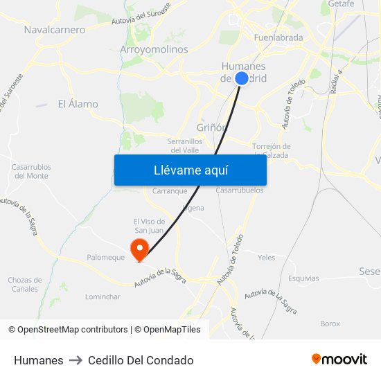 Humanes to Cedillo Del Condado map