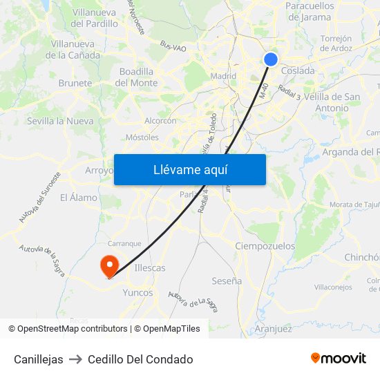Canillejas to Cedillo Del Condado map