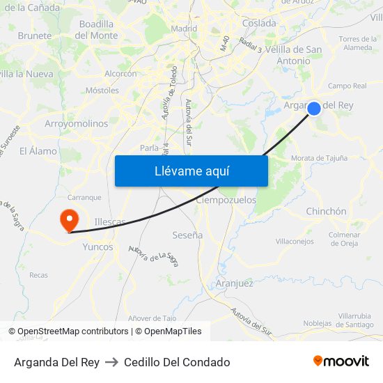 Arganda Del Rey to Cedillo Del Condado map