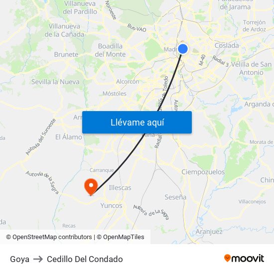Goya to Cedillo Del Condado map