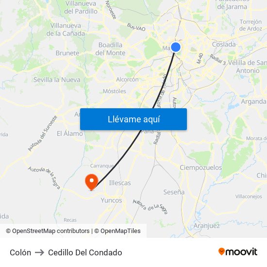 Colón to Cedillo Del Condado map
