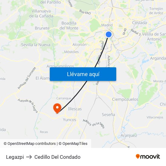 Legazpi to Cedillo Del Condado map