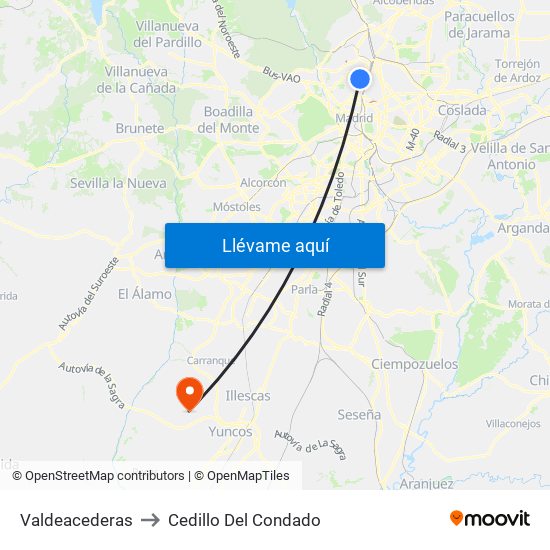 Valdeacederas to Cedillo Del Condado map