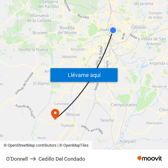 O'Donnell to Cedillo Del Condado map