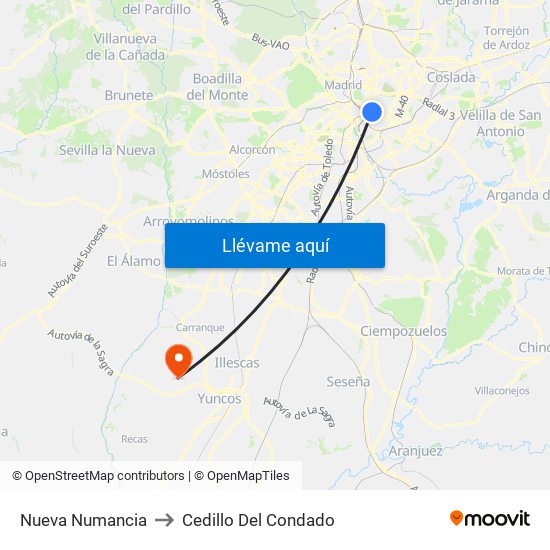Nueva Numancia to Cedillo Del Condado map
