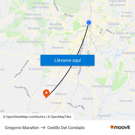 Gregorio Marañón to Cedillo Del Condado map