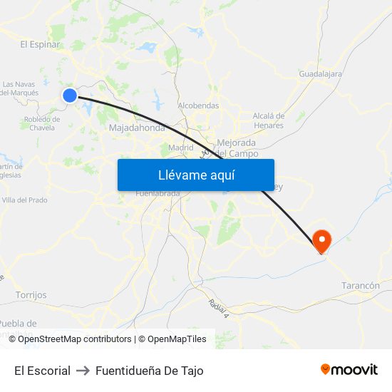 El Escorial to Fuentidueña De Tajo map