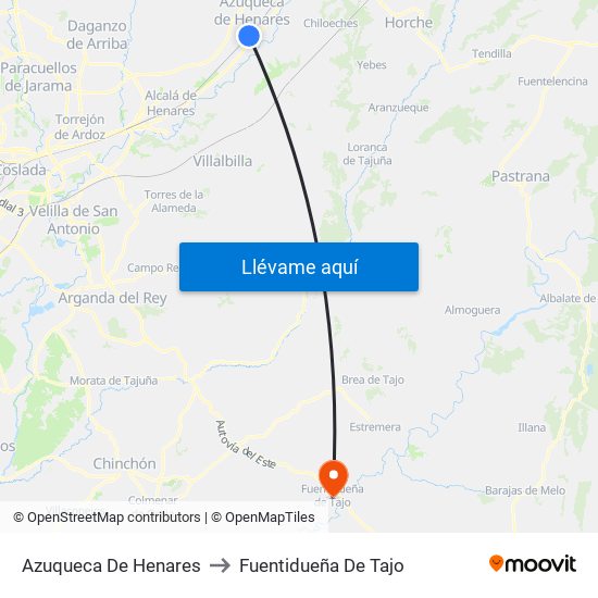 Azuqueca De Henares to Fuentidueña De Tajo map