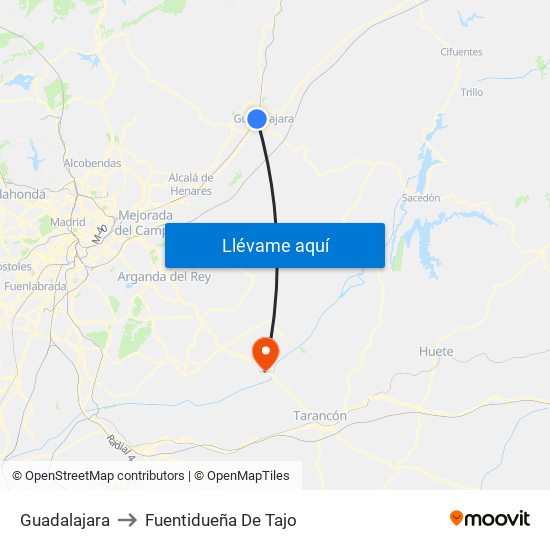 Guadalajara to Fuentidueña De Tajo map