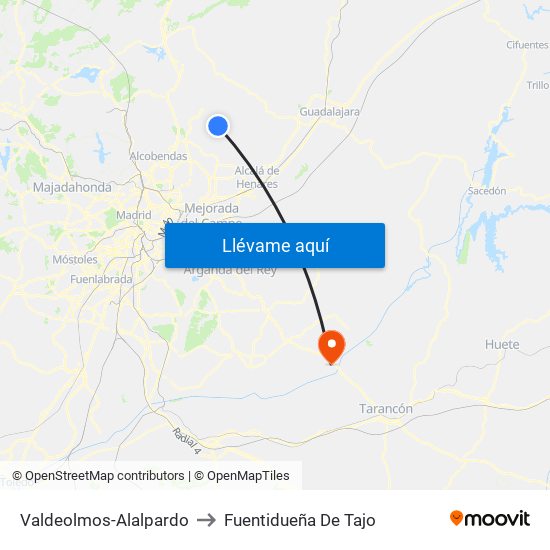 Valdeolmos-Alalpardo to Fuentidueña De Tajo map