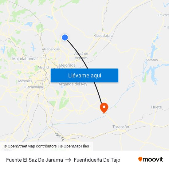 Fuente El Saz De Jarama to Fuentidueña De Tajo map