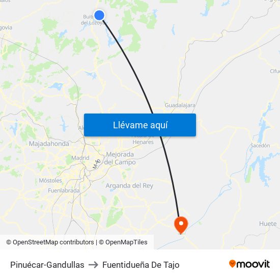Pinuécar-Gandullas to Fuentidueña De Tajo map