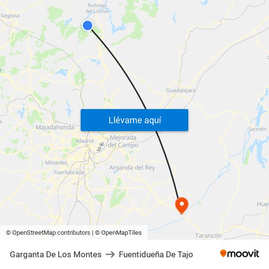 Garganta De Los Montes to Fuentidueña De Tajo map