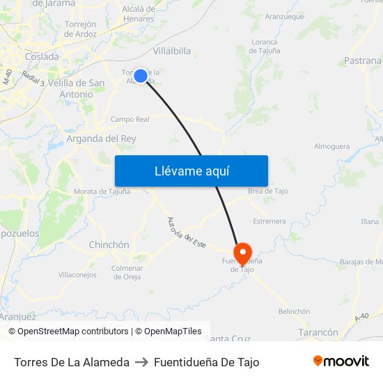 Torres De La Alameda to Fuentidueña De Tajo map