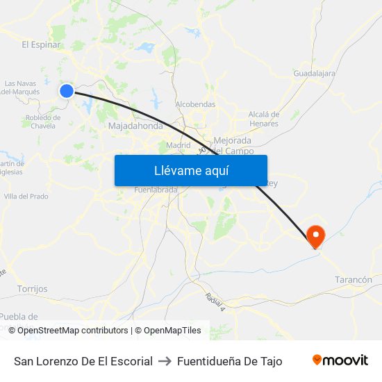 San Lorenzo De El Escorial to Fuentidueña De Tajo map