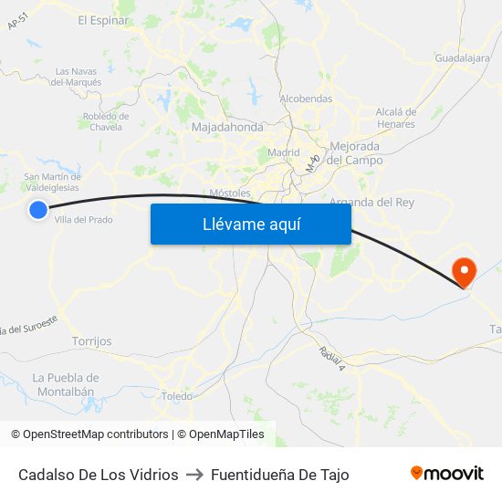 Cadalso De Los Vidrios to Fuentidueña De Tajo map