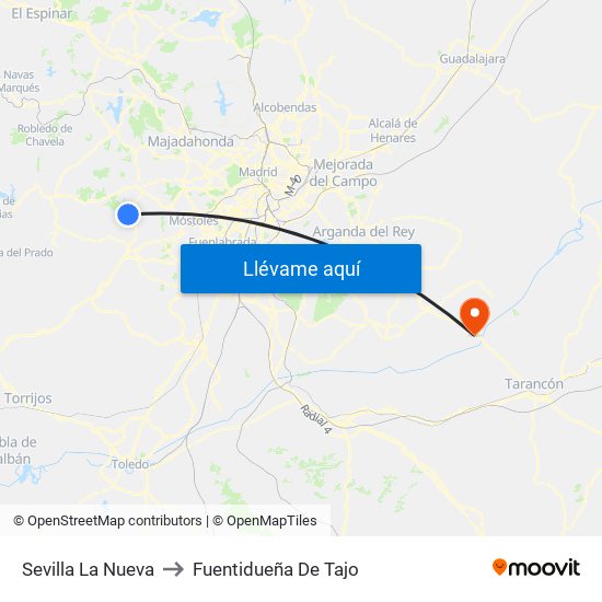 Sevilla La Nueva to Fuentidueña De Tajo map