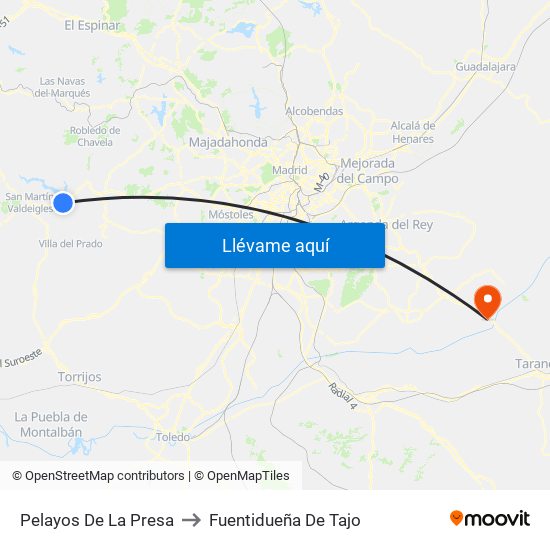 Pelayos De La Presa to Fuentidueña De Tajo map