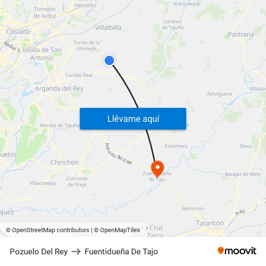 Pozuelo Del Rey to Fuentidueña De Tajo map