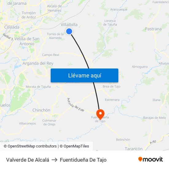 Valverde De Alcalá to Fuentidueña De Tajo map