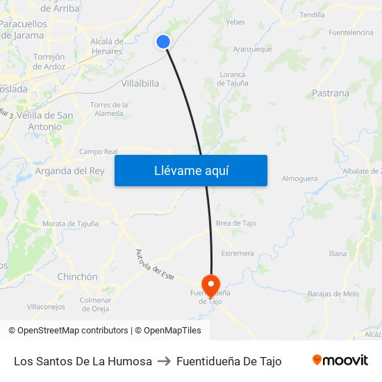 Los Santos De La Humosa to Fuentidueña De Tajo map