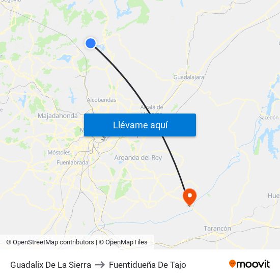 Guadalix De La Sierra to Fuentidueña De Tajo map