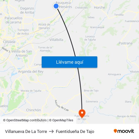 Villanueva De La Torre to Fuentidueña De Tajo map