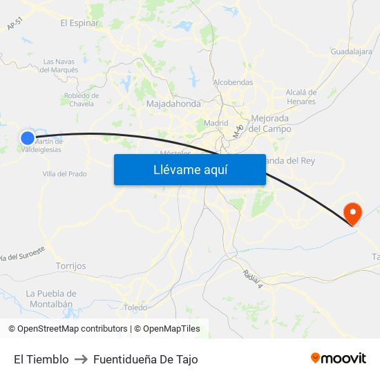 El Tiemblo to Fuentidueña De Tajo map