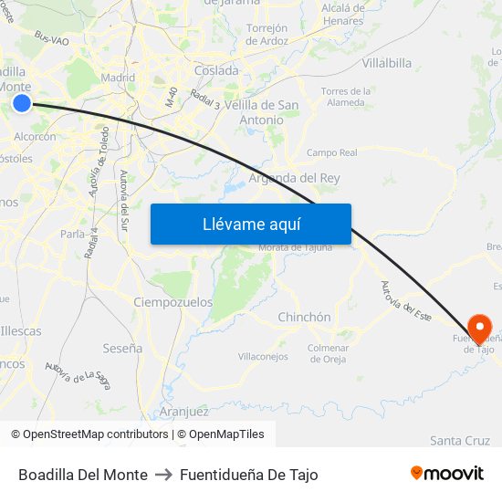 Boadilla Del Monte to Fuentidueña De Tajo map